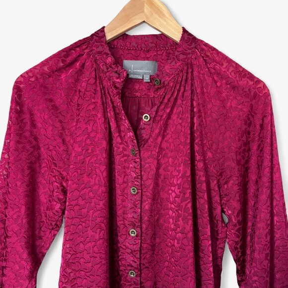 Anthropologie Burgundy Button Down Blouse Womens Size XS Sheer Boho Holiday - Picture 3 of 15